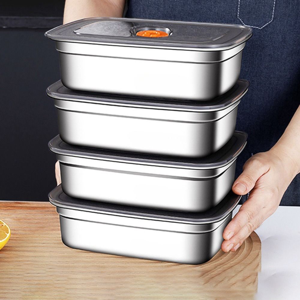 Meal Prep Microwave - ステンレス鋼キャンプ弁当箱密封された漏れ防止弁当箱電子レンジ適切な大容量冷蔵庫冷凍庫収納ボックス