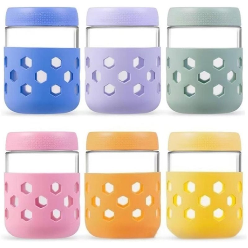 Meal Prep Jar - A26F-ガラス瓶、気密蓋付き、1セットのオーバーナイトオートミール瓶（蓋とシリコンスリーブ付き）、広口の食事準備容器