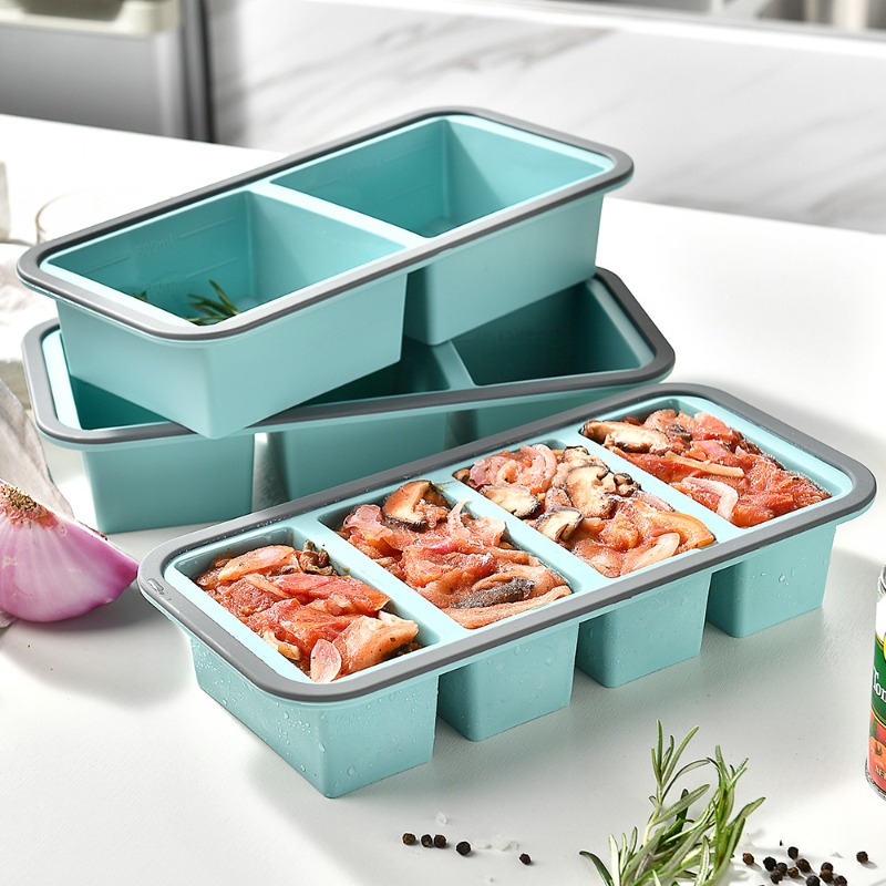 Meal Prep Soup - 大型アイスキューブ冷凍型 - スープ、ソース、残り物、自家製食事の準備用の蓋付きシリコン冷凍トレイ