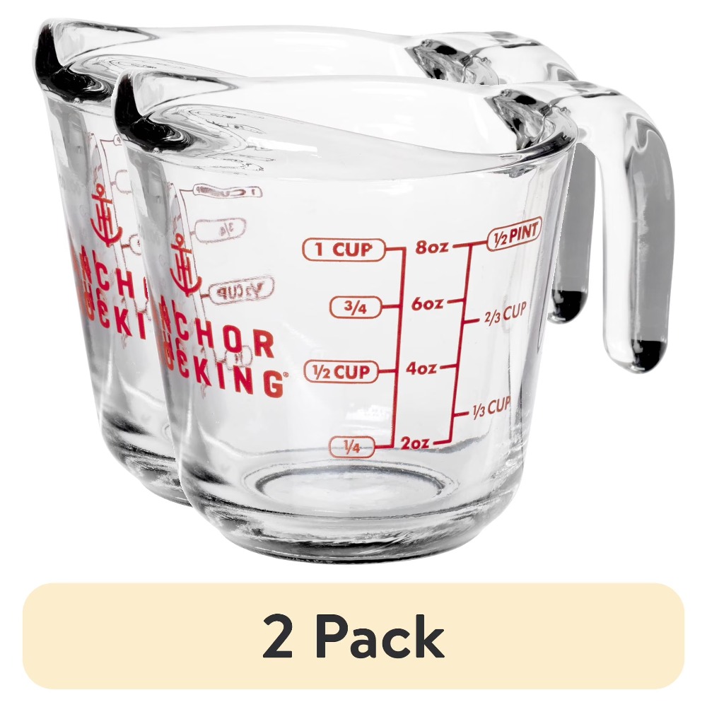 Meal Prep Microwave - 2個セットのガラス製計量カップ、持ちやすいハンドルと注ぎ口付き、液体と乾燥食材用、各カップ容量1カップ、ベーキング、料理、食事の準備に最適、電子レンジと食器洗い機対応、透明なキッチン計量カップ