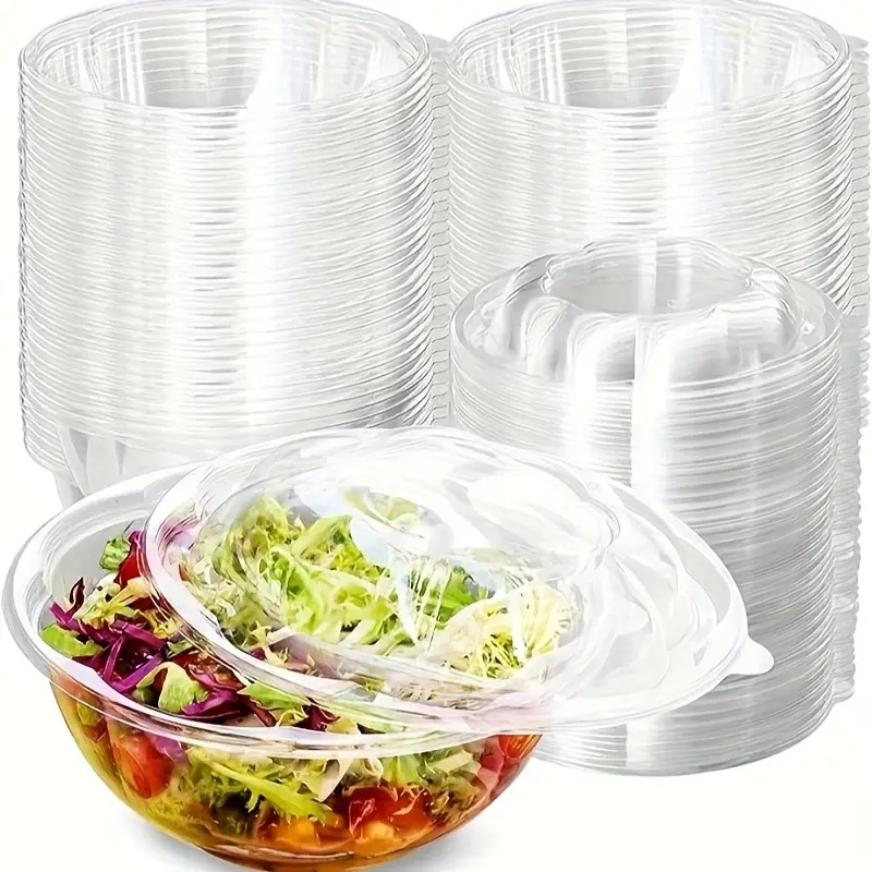 Meal Prep Quinoa Bowls - 50個入り32オンスの透明プラスチック製サラダボウル（蓋付き）、使い捨ての中サイズのテイクアウト容器（スナップオン式蓋付き）、フルーツサラダ、キヌア、ランチや食事の準備、アサイーボウル、パーティー用テイクアウトボックスに適しています。