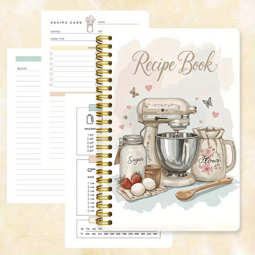 Meal Prep Book - レシピブックのイラストと材料のイラストが入った印刷された表紙のノート、料理愛好家向け、料理計画記録