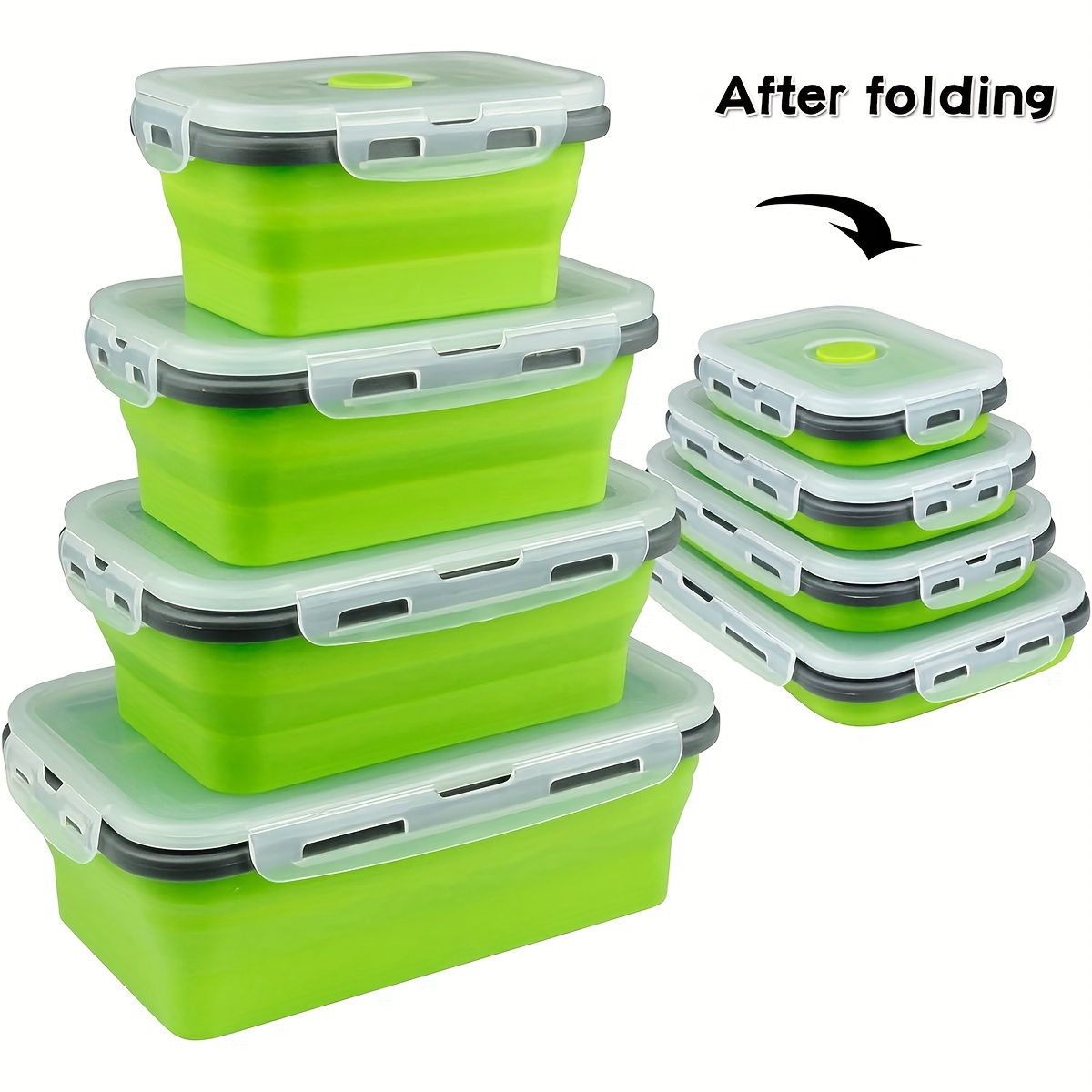 Meal Prep Microwave - 1/4 個折りたたみシリコン弁当箱キッチン冷蔵庫保存ボックス環境に優しいピクニック収納ボックス積み重ね可能なスペース節約