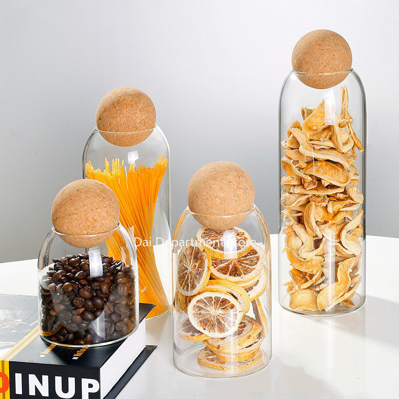 Meal Prep Jar - 透明な実用的な木製コルクガラス収納ボトルビールコーヒーコルクストッパーガラスジャーは家庭用収納オーガナイザーを収納できます