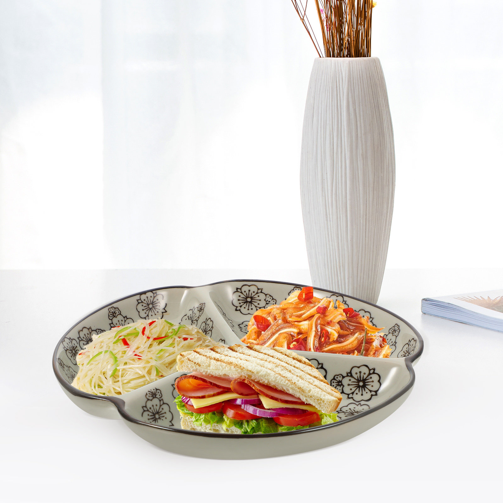 Meal Prep Diet - 3つの仕切りがあるディナープレート、健康的な食事のためのポーションコントロール、ダイエット、食事の準備、食器洗い機対応、お手入れ簡単、仕切り付き、食品の提供に最適