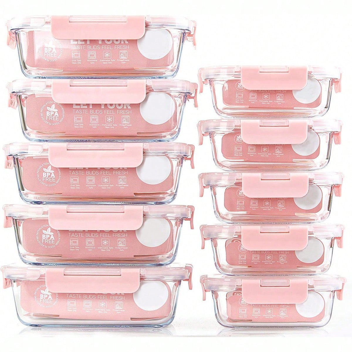 Meal Prep Microwave - 10個入りガラス製ミールプレップ容器、蓋付き食品保存容器、気密ガラスランチボックス、電子レンジ、オーブン、冷凍庫、食洗機対応