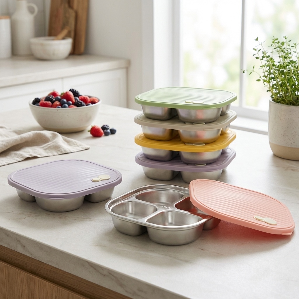 Meal Prep Diet - 電子レンジ対応 304ステンレス製弁当箱 大人子供兼用ランチボックス 仕切り付き食事準備用食品保存容器 ダイエット食量管理