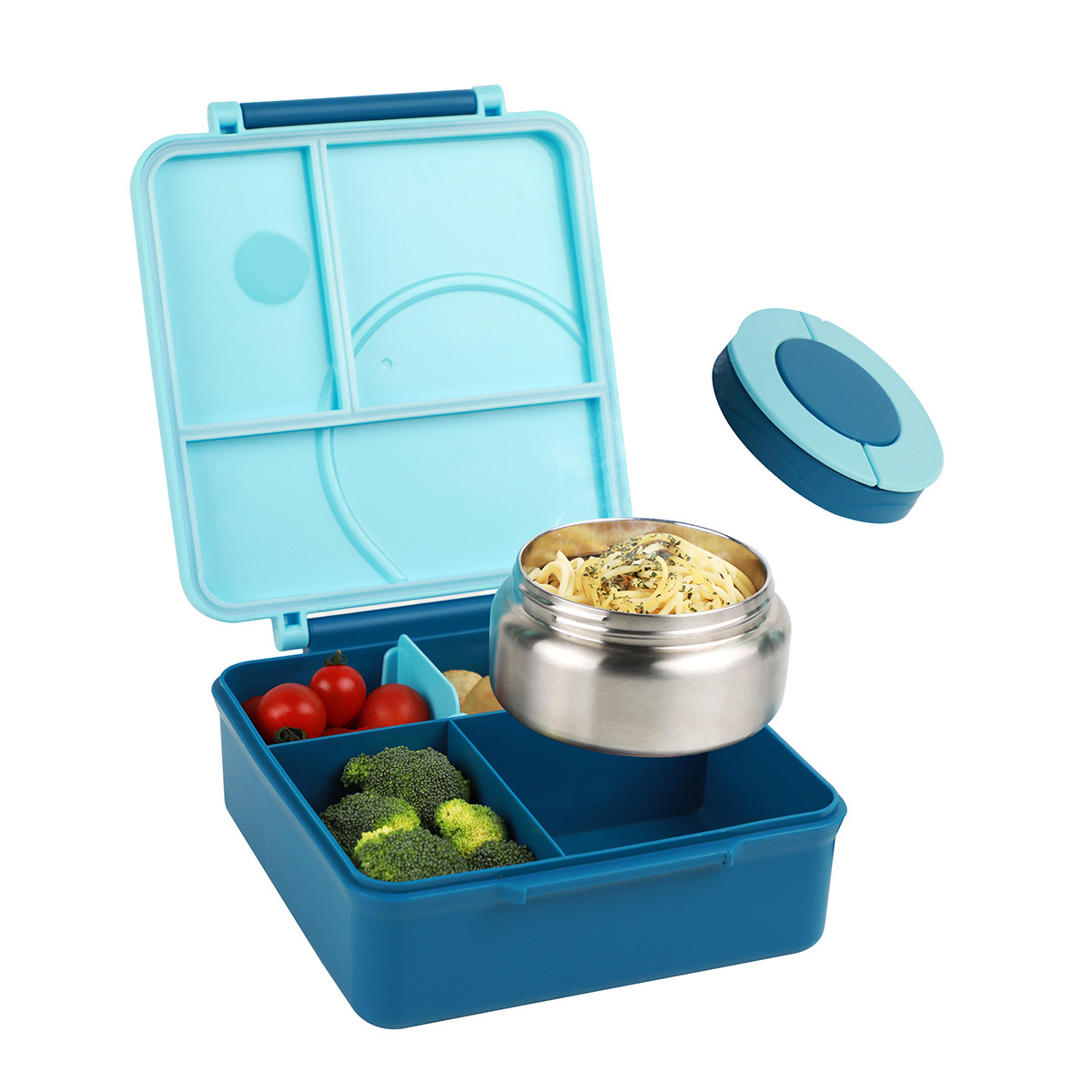 Meal Prep Soup - 断熱スープ付き4グリッドランチボックス、ティーンエイジャーや学校の労働者、食堂、バックスクール用