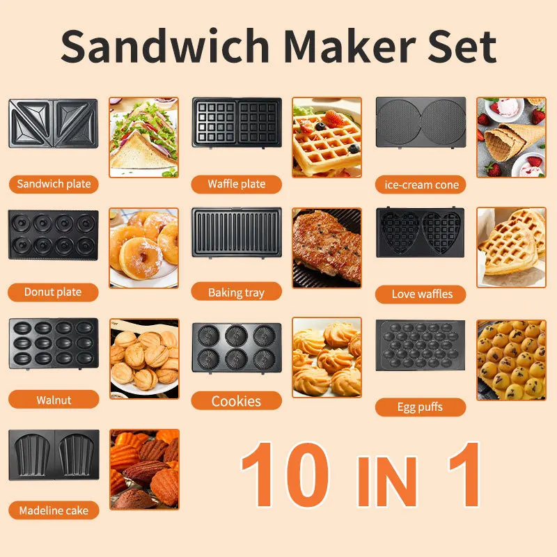 Breakfast Sandwich Press - 220/110V 家庭用電化製品 10 in 1 サンドイッチメーカー