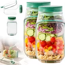 Meal Prep Jar - サイドオープン式ポータブルサラダジャー容器、ドレッシングカップ、食品保存用ランチボックス、オフィスや旅行の食事準備に最適