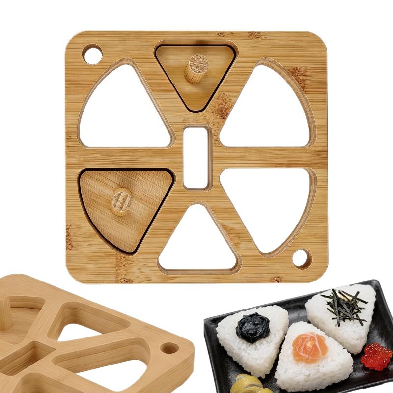 Meal Prep Rice - 木製おにぎり型 5/6穴 日本のむすびメーカー 寿司DIY 子供用弁当箱 ランチプレップ