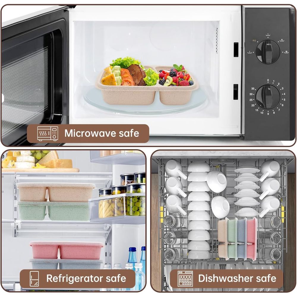 4パック弁当箱、2つのコンパートメント付き食事準備容器、蓋付 - Meal Prep Microwave のレビューと価格