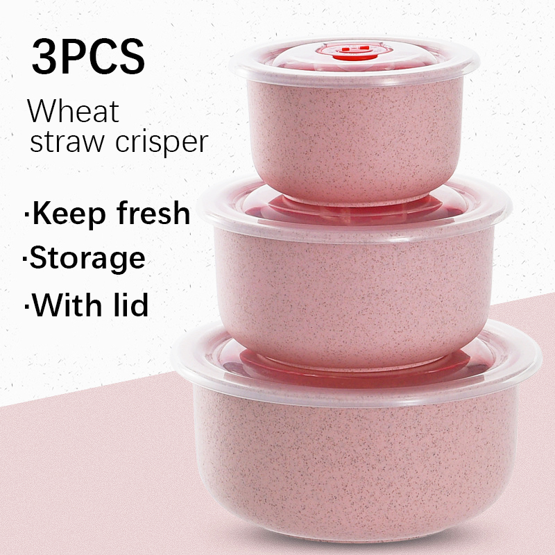 小麦ストロー素材の鮮度保持ボウル3個セット、蓋付き、家庭用電 - Meal Prep Microwave のレビューと価格
