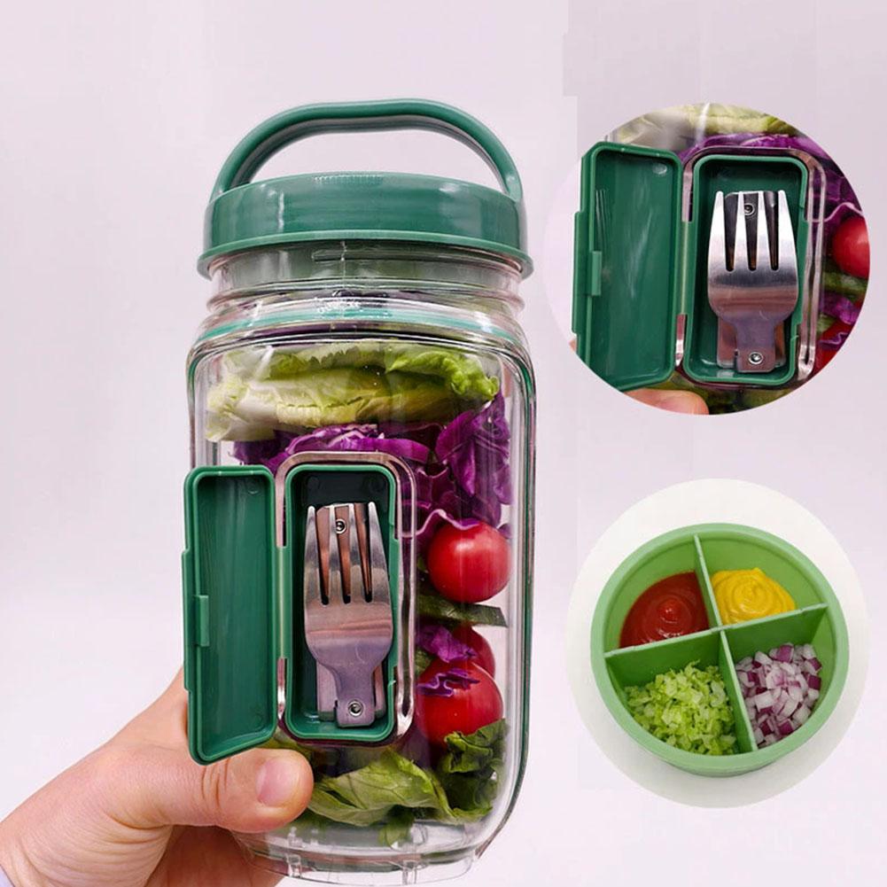 ポータブルサラダコンテナジャー フォークとドレッシング層付き - Meal Prep Jar のレビューと価格