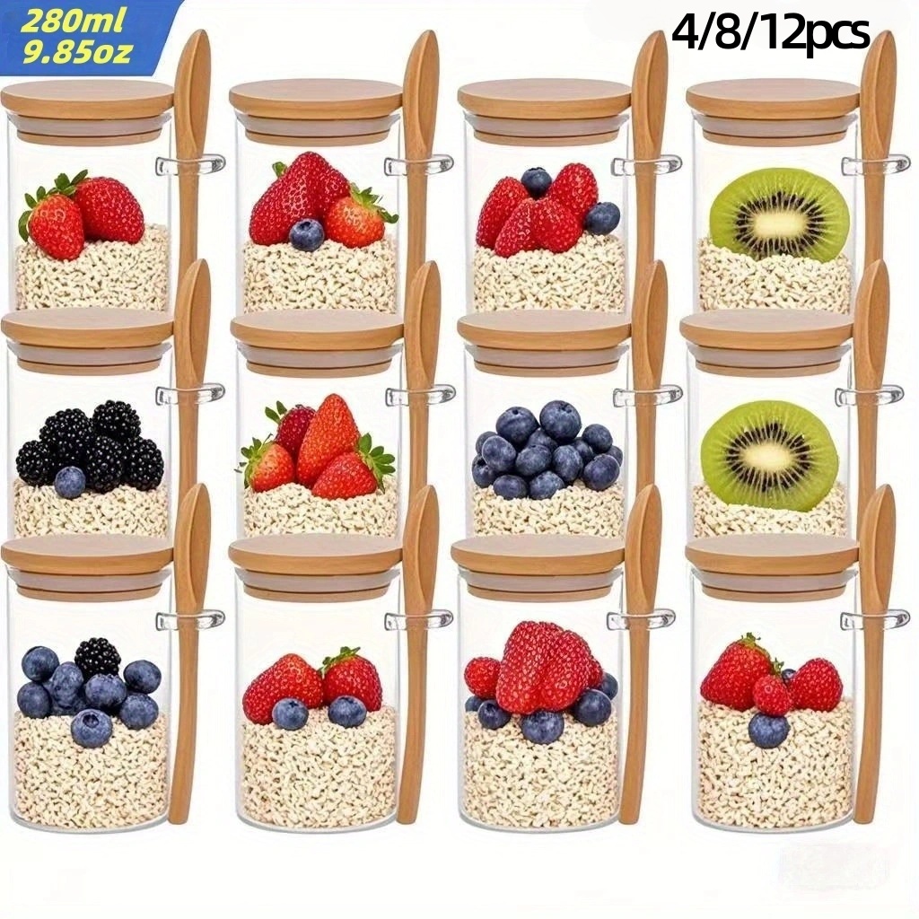 4/8/12個入り、蓋付きオートミール朝食カップ（9.85オ - Meal Prep Jar のレビューと価格