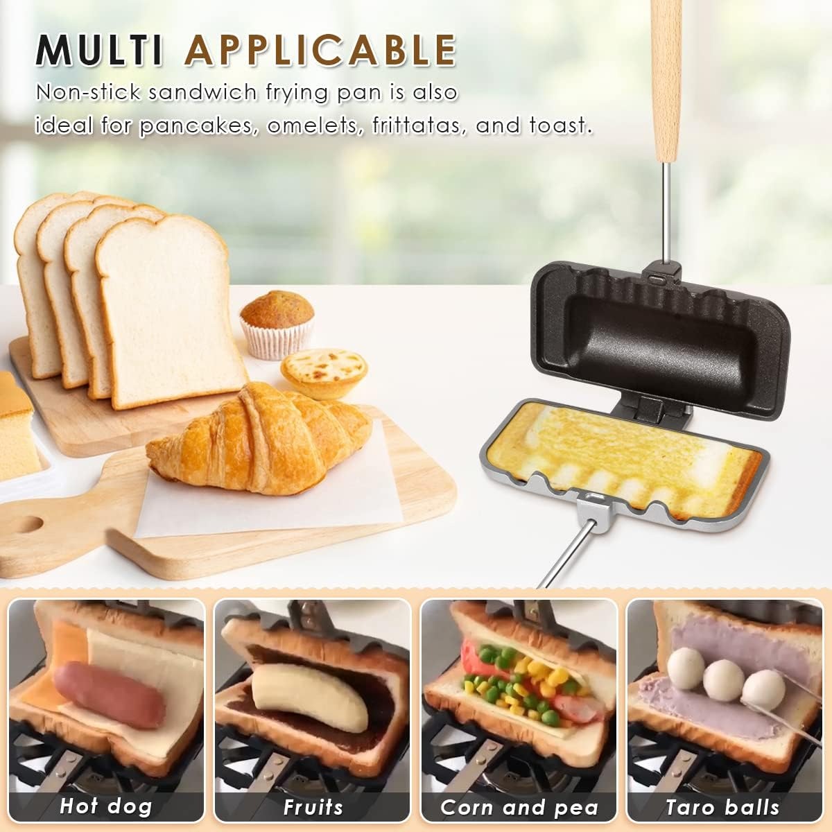 ホットサンドメーカー、4w1hサンドイッチメーカー両面パイア - Breakfast Sandwich Press のレビューと価格