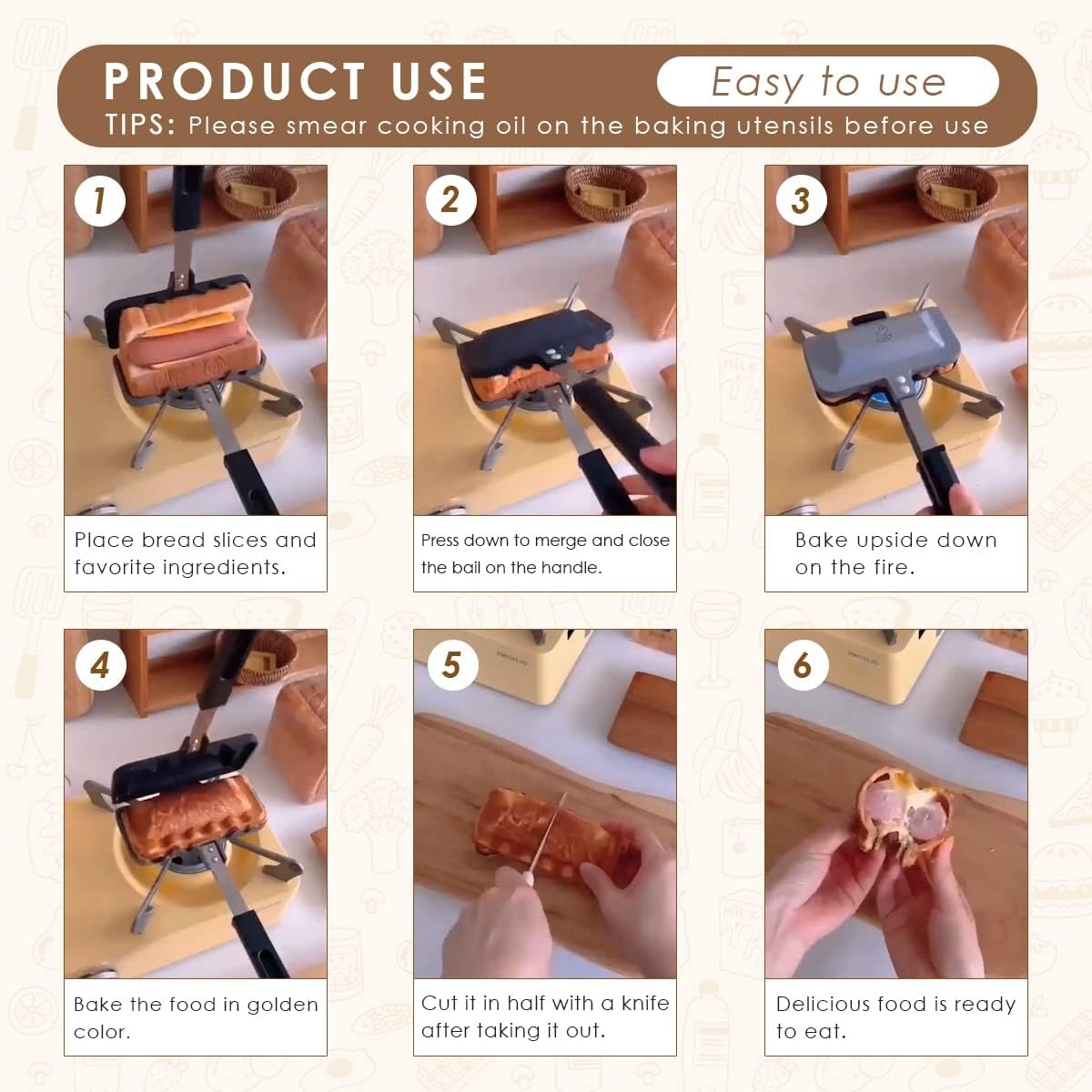 ホットサンドメーカー、4w1hサンドイッチメーカー両面パイア - Breakfast Sandwich Press のレビューと価格