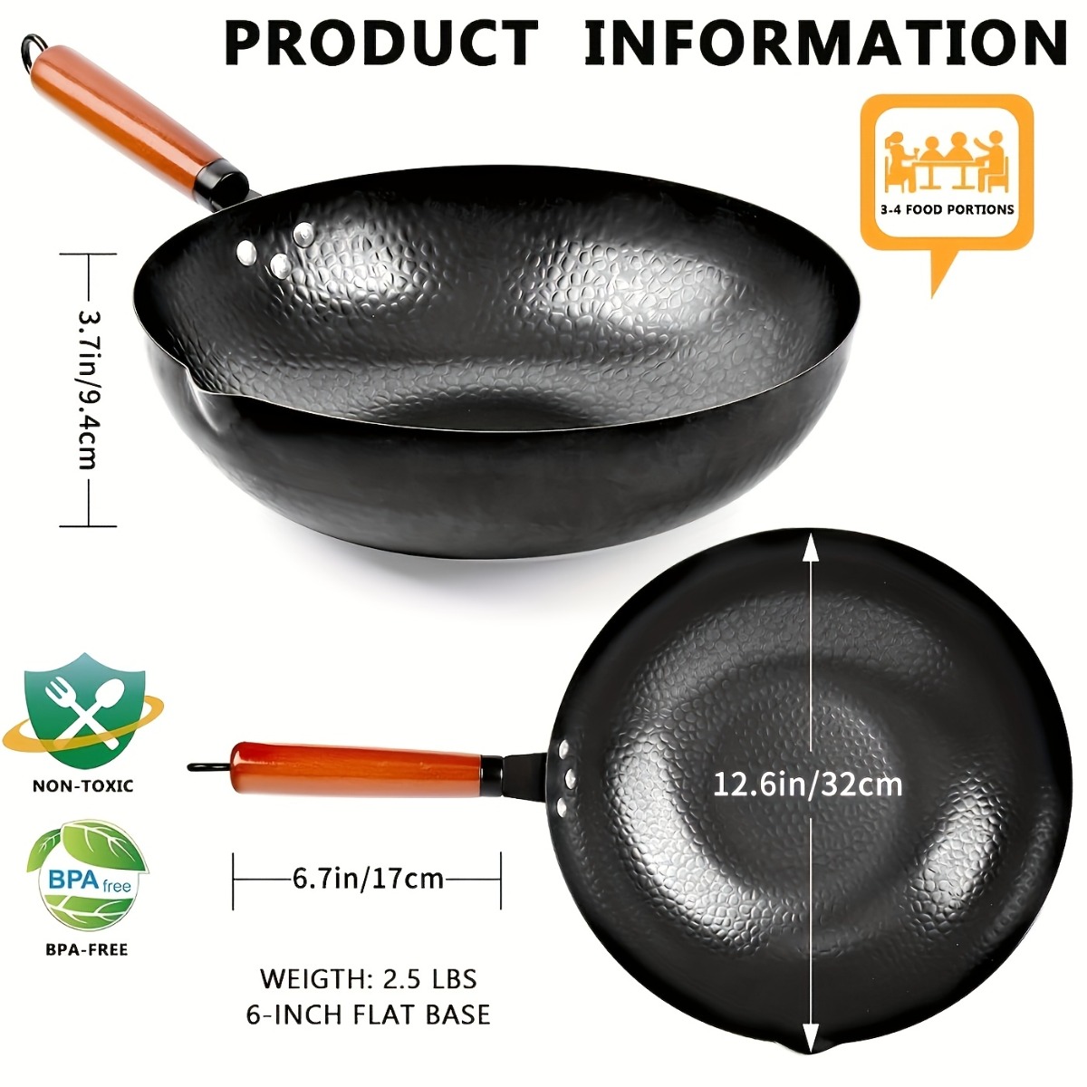 12.6インチ鋳鉄製中華鍋セット、ノンスティック中華鍋、13 - Meal Prep Rice のレビューと価格