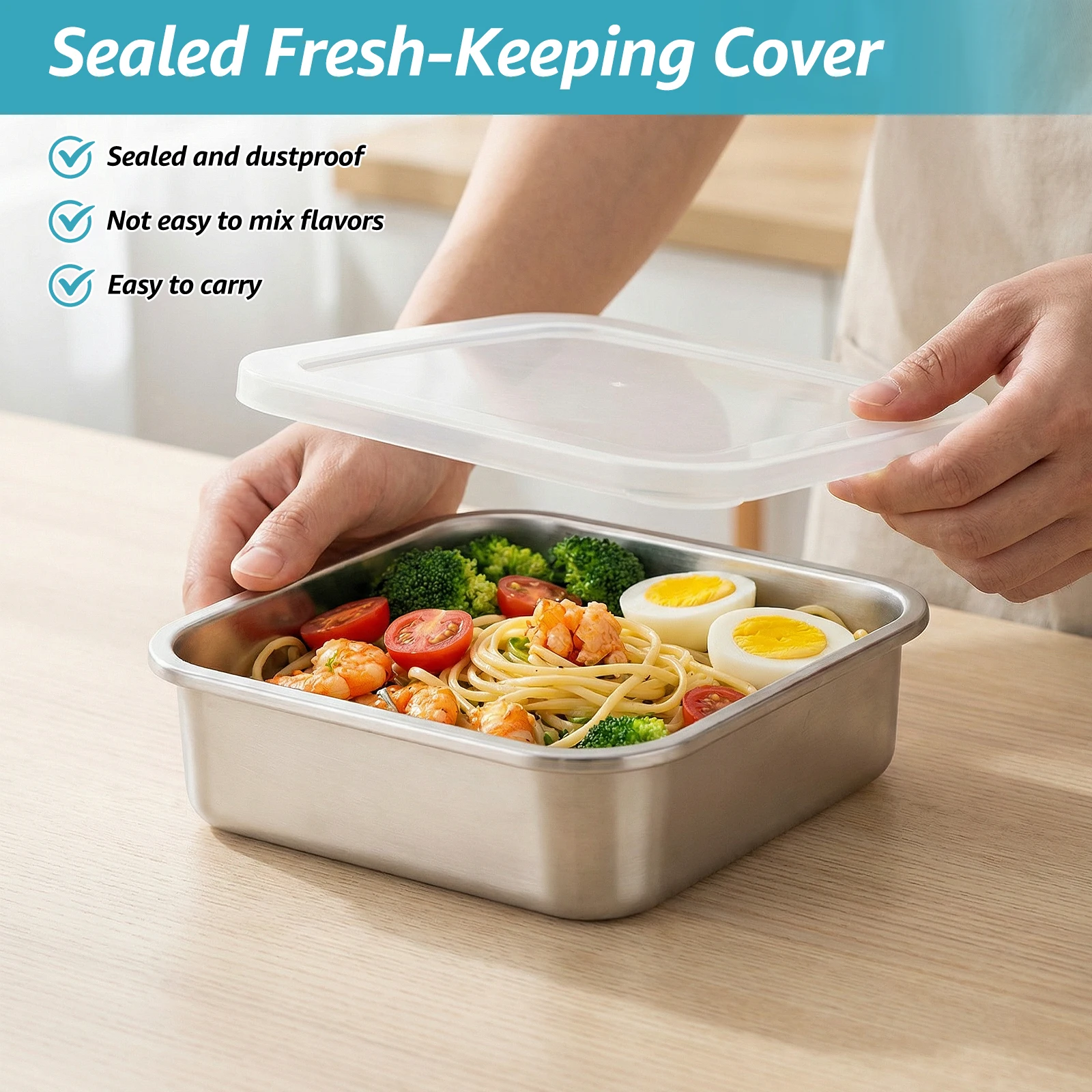 2 in 1ステンレス製フルーツ洗浄ボウル、蓋付き正方形ザル - Meal Prep Rice のレビューと価格