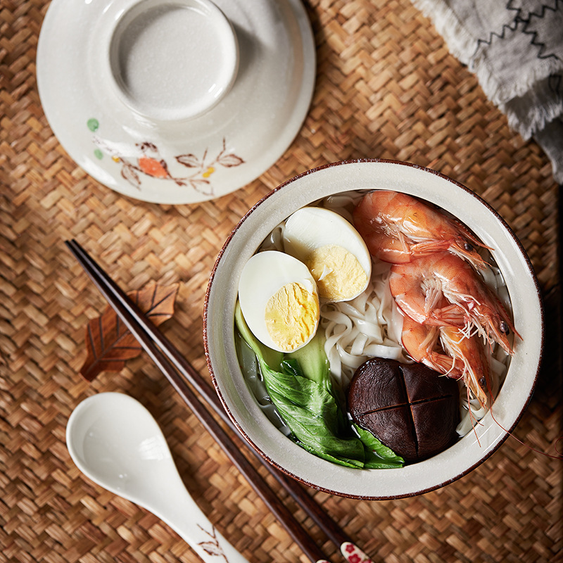 6.5 インチ和風ラーメンボウル蓋付きセラミックインスタント - Meal Prep Soup のレビューと価格
