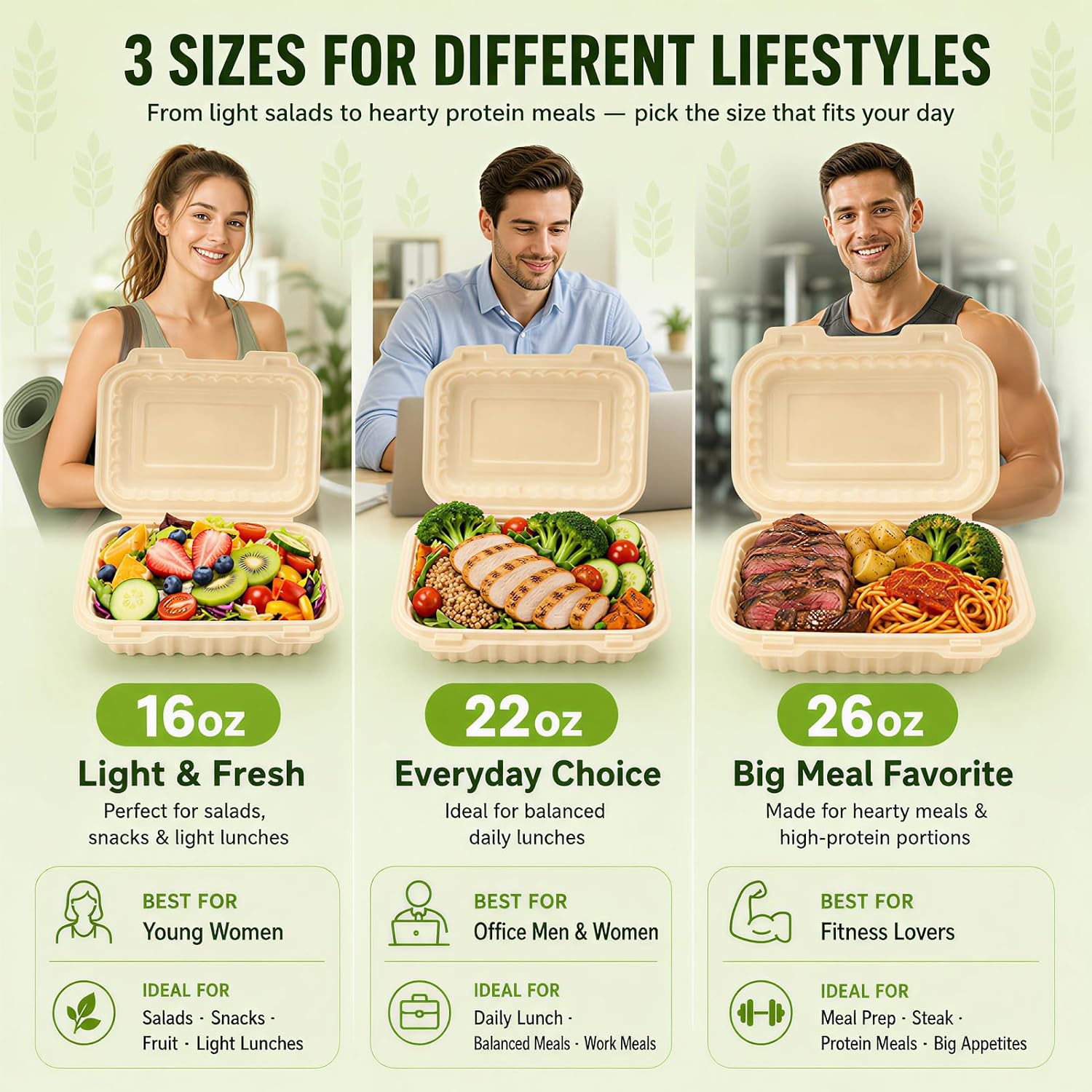50個入り 16オンス クラムシェル型テイクアウト容器、天然 - Meal Prep Microwave のレビューと価格