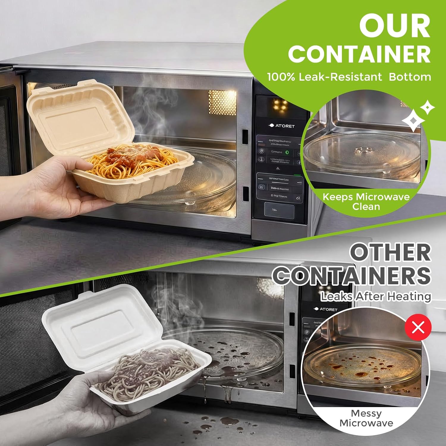 50個入り 16オンス クラムシェル型テイクアウト容器、天然 - Meal Prep Microwave のレビューと価格