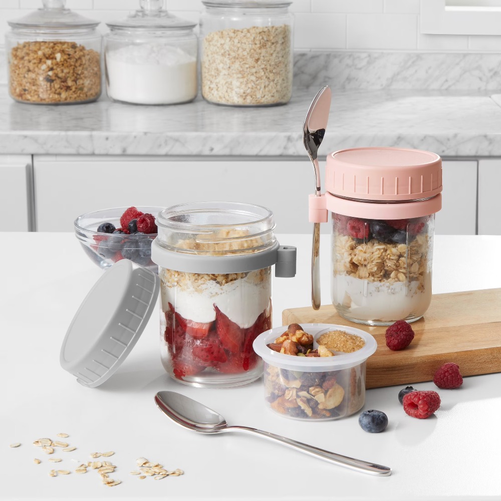 持ち運び可能なオーバーナイトオーツ用フードジャーとパリフェ容 - Meal Prep Jar のレビューと価格