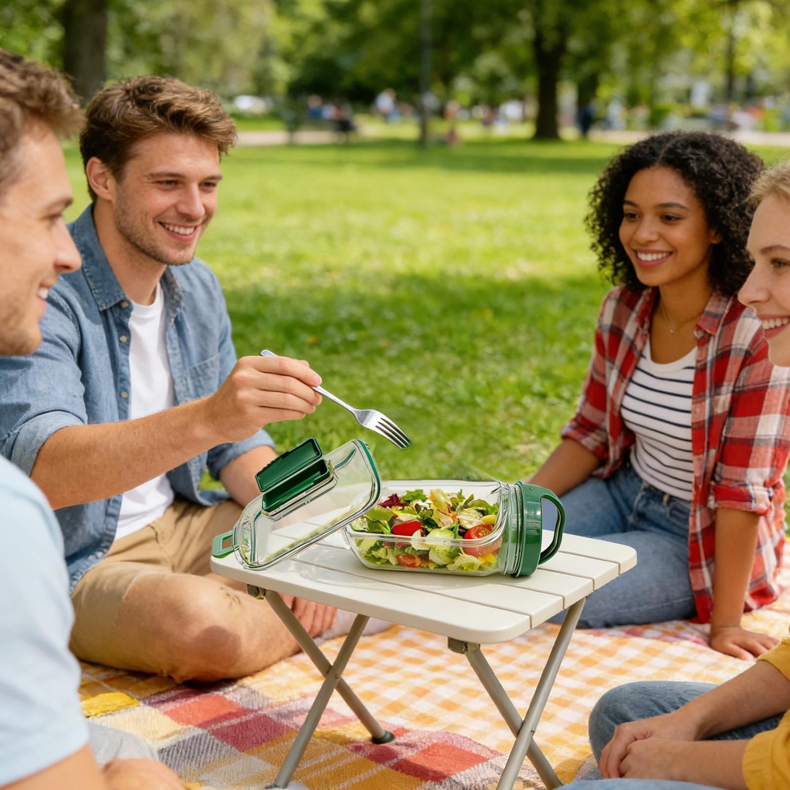 1000ml漏れ防止サラダ容器、サイドオープン式サラダジャー - Meal Prep Jar のレビューと価格