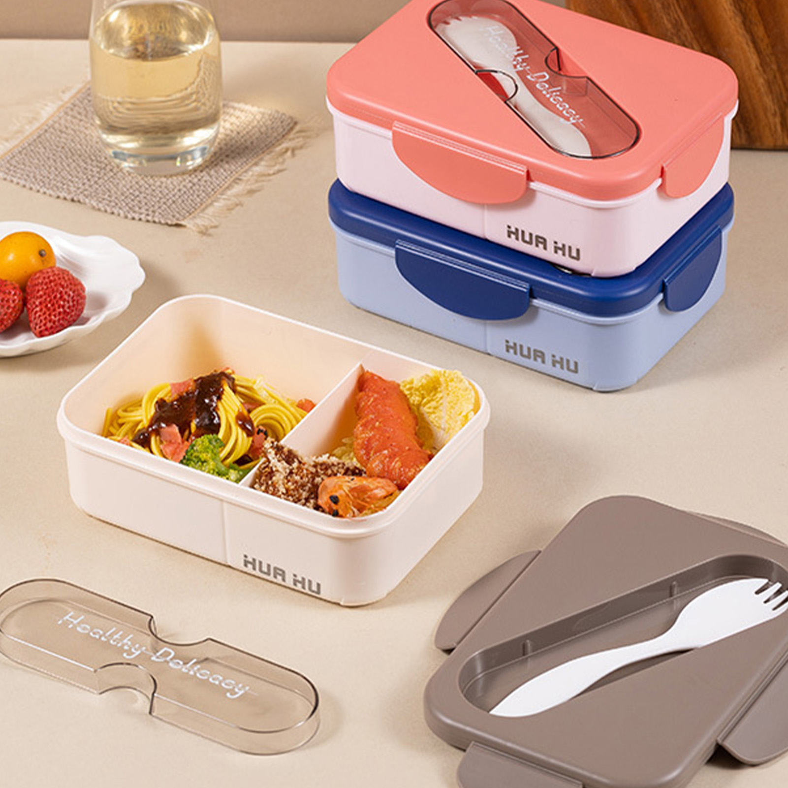 フォーク付きお弁当箱、プラスチック製お弁当箱、電子レンジ対応 - Meal Prep Microwave のレビューと価格