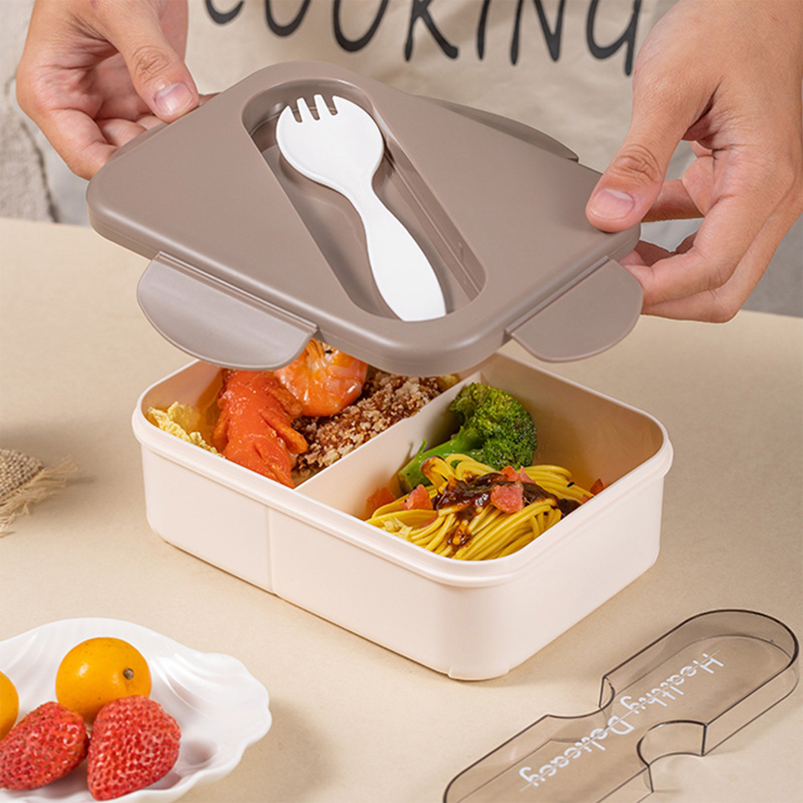 フォーク付きお弁当箱、プラスチック製お弁当箱、電子レンジ対応 - Meal Prep Microwave のレビューと価格
