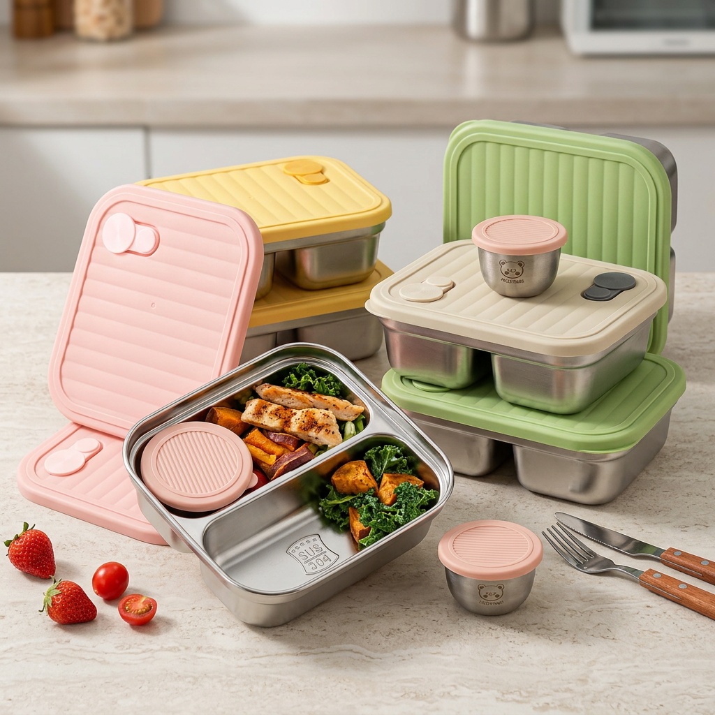304ステンレス製ランチ容器、子供や学生向けの携帯用密閉ラン - Meal Prep Microwave のレビューと価格
